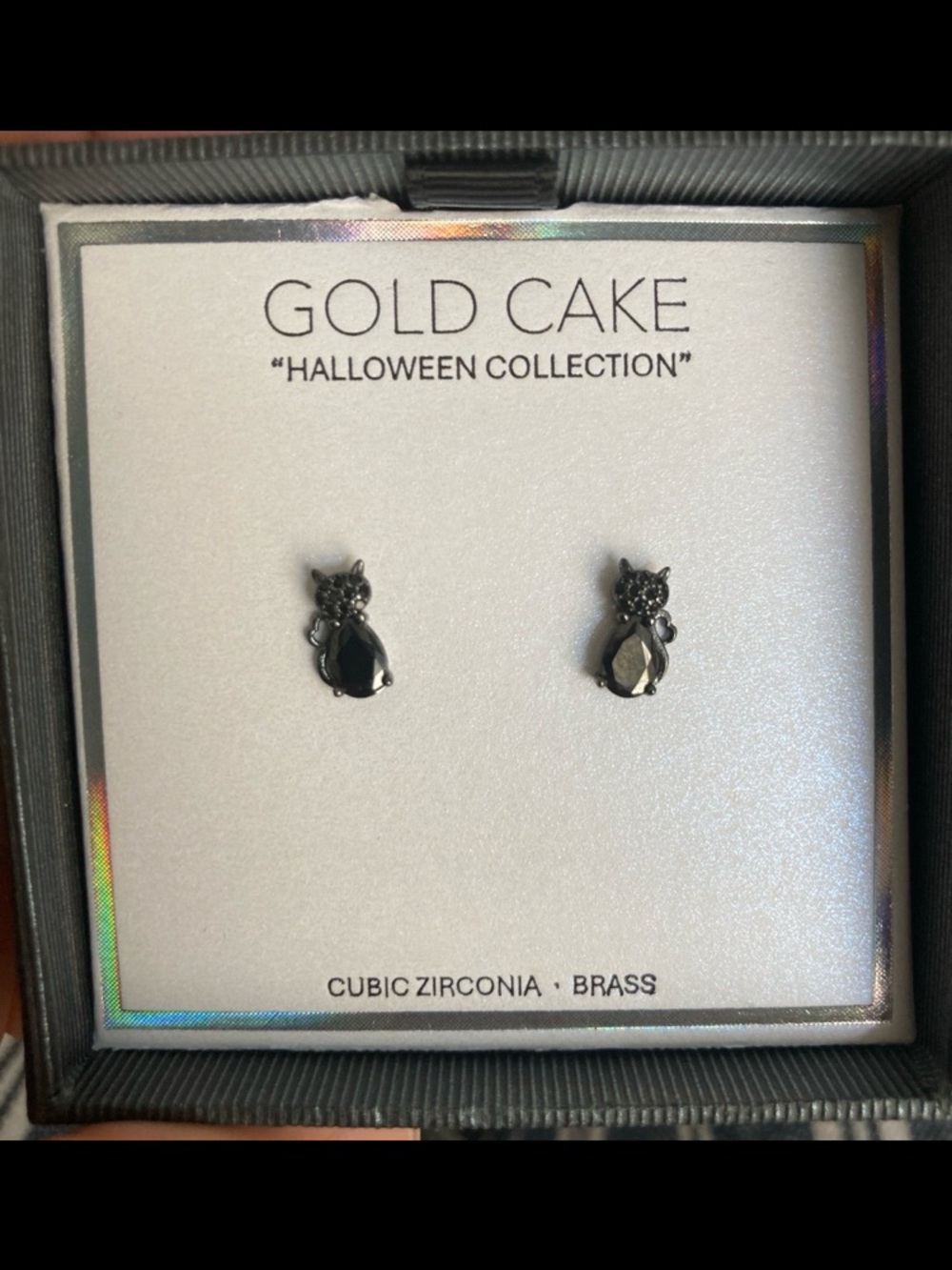 Gold Cake Black Cat Stud Earrings - Halloween Collection